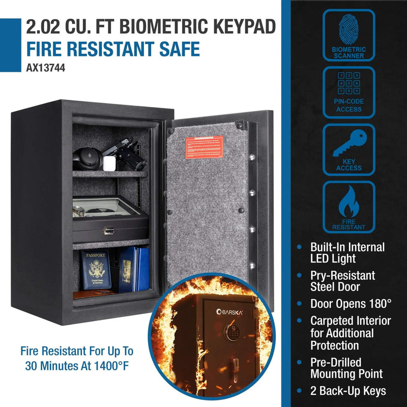 Barska 2.02 CF Heavy-Duty Fire Resistant Safe With Biometric Keypad (SAK29487) by SAKSBY WHOLESALE