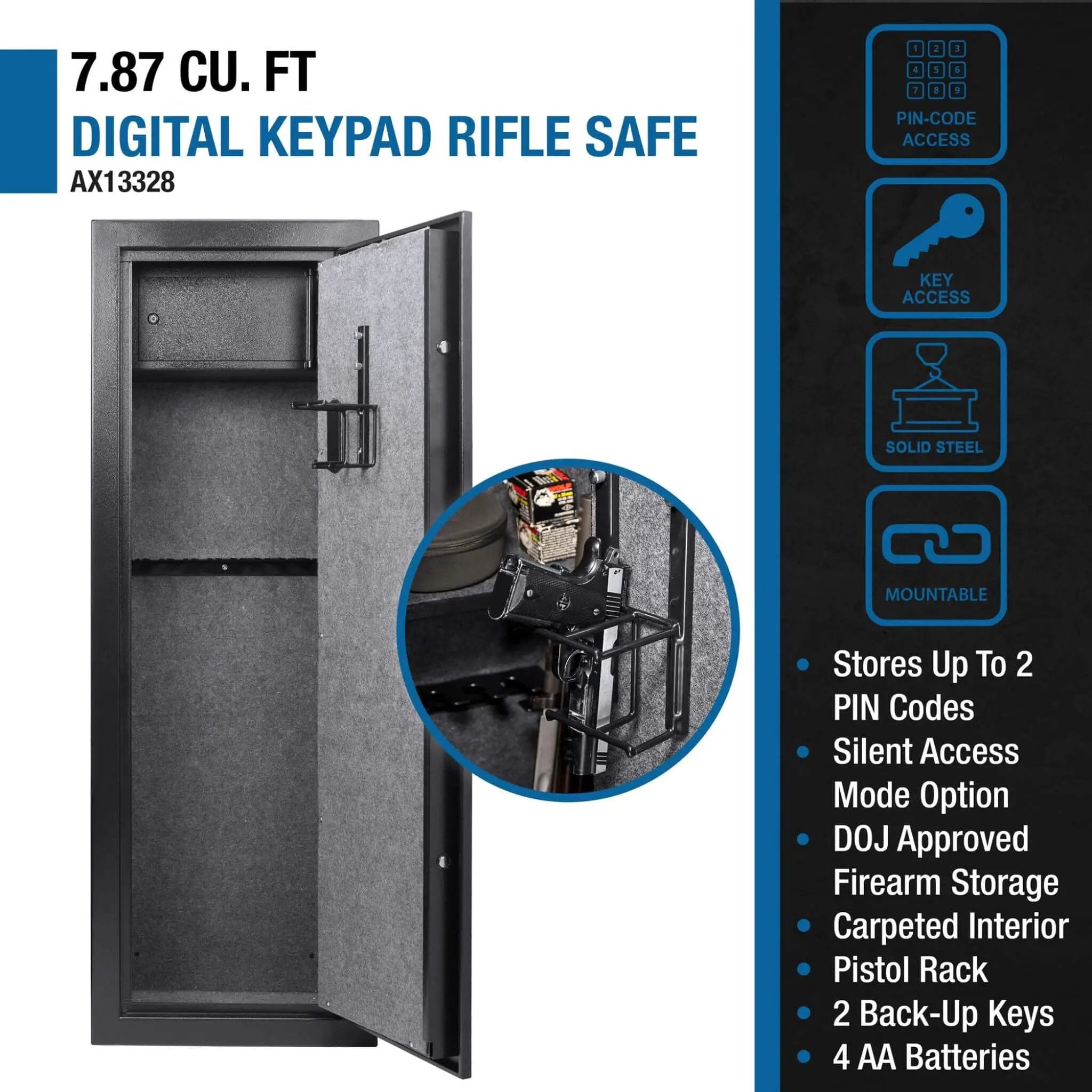 Barska 7.87 CF Extra-Large Rifle Gun Safe With Electronic Keypad And Secure Lock (SAK18420) by SAKSBY WHOLESALE