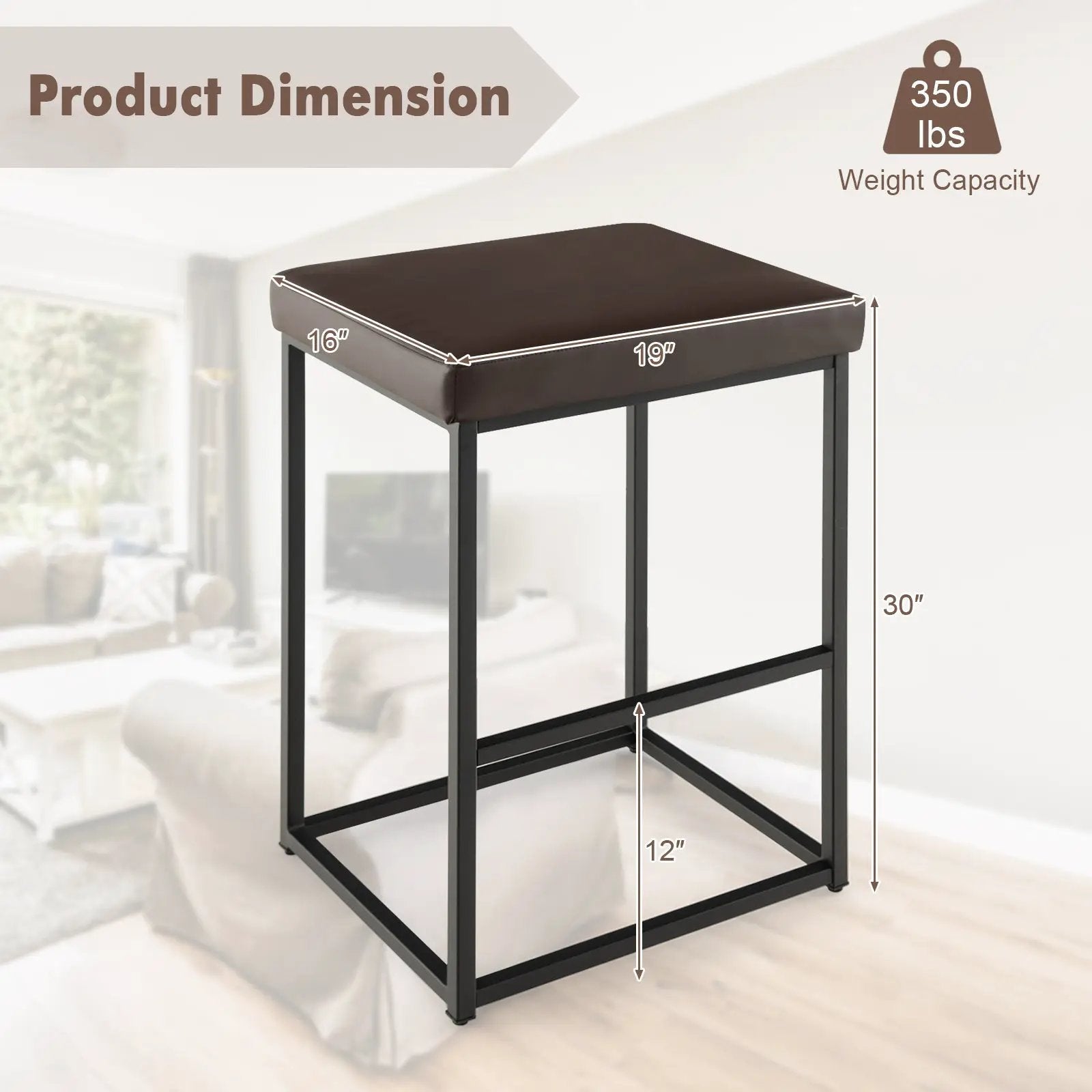 30 Inch Barstools Set of 2 with PU Leather Cover by DirectDeals