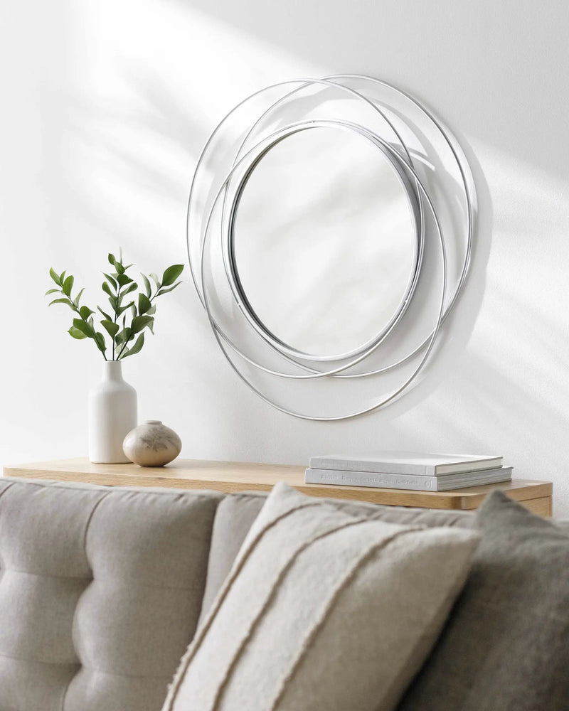 Basay Round Silver Gray Mirror by Boutique Rugs