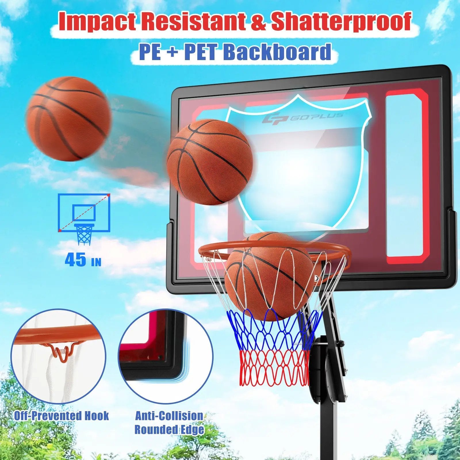 Basketball Hoop with 5-10 Feet Adjustable Height for Indoor Outdoor by DirectDeals