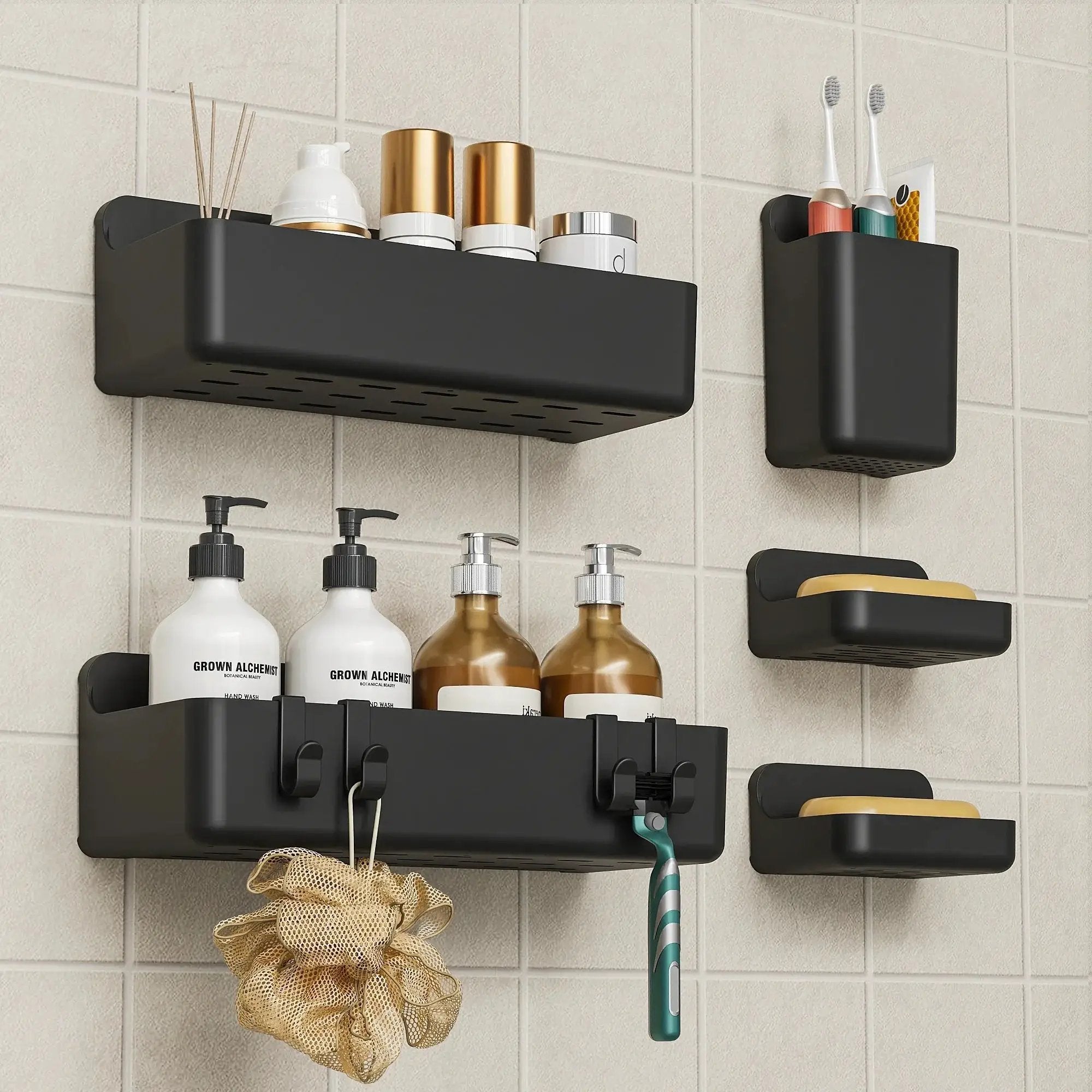 Bathroom Organizer - Wall-Mounted Stainless Steel 5-Piece by House Of Avana