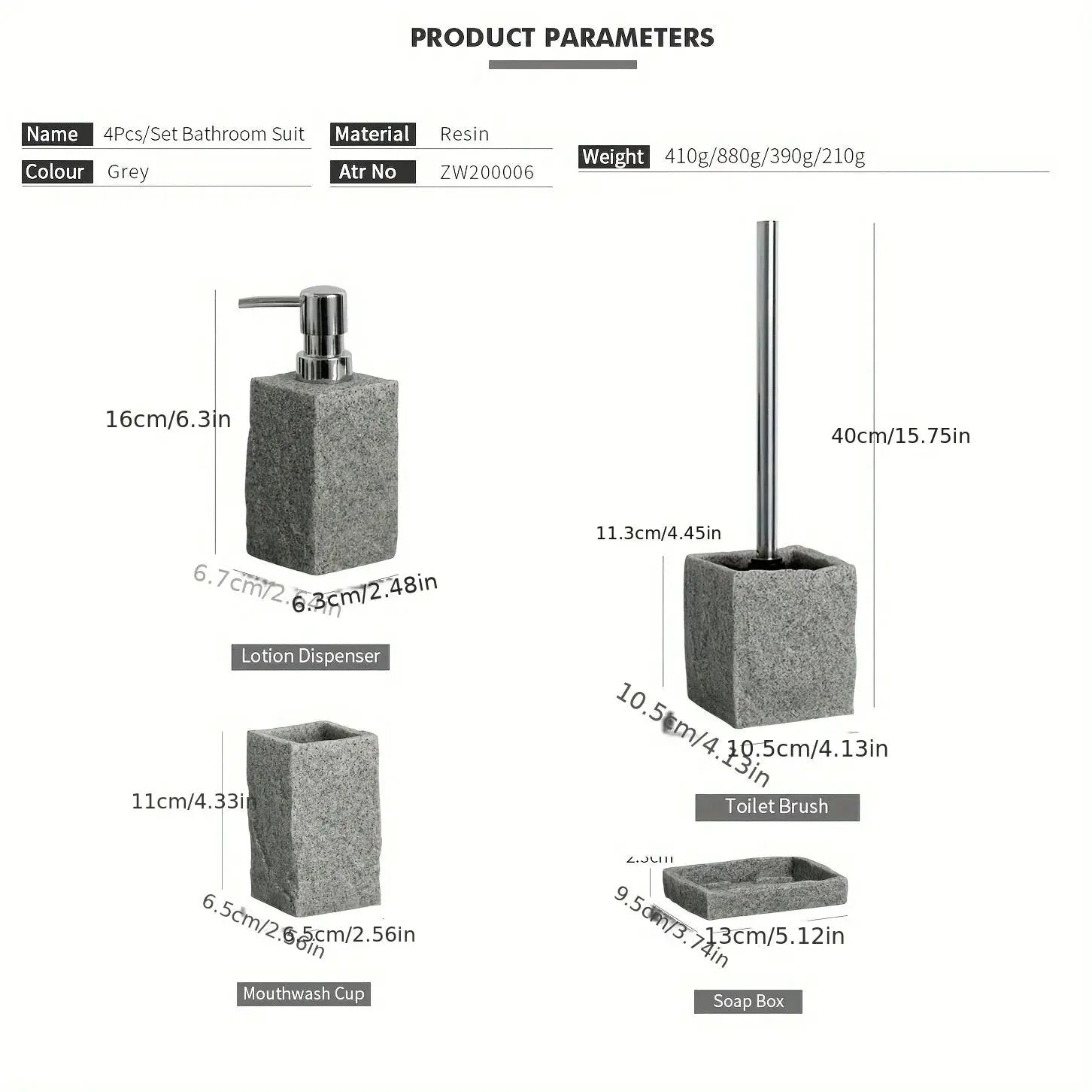 Bathroom Set - Classic Granite Effect by House Of Avana
