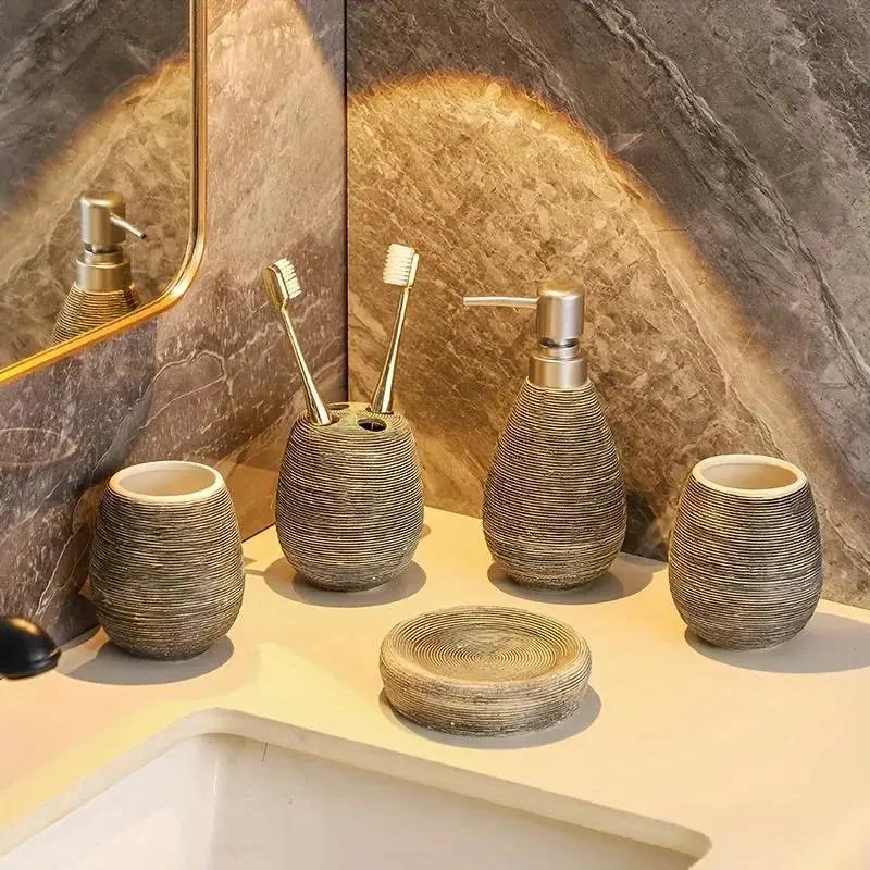 Bathroom Set - Handmade Ceramic White 5-Piece by House Of Avana