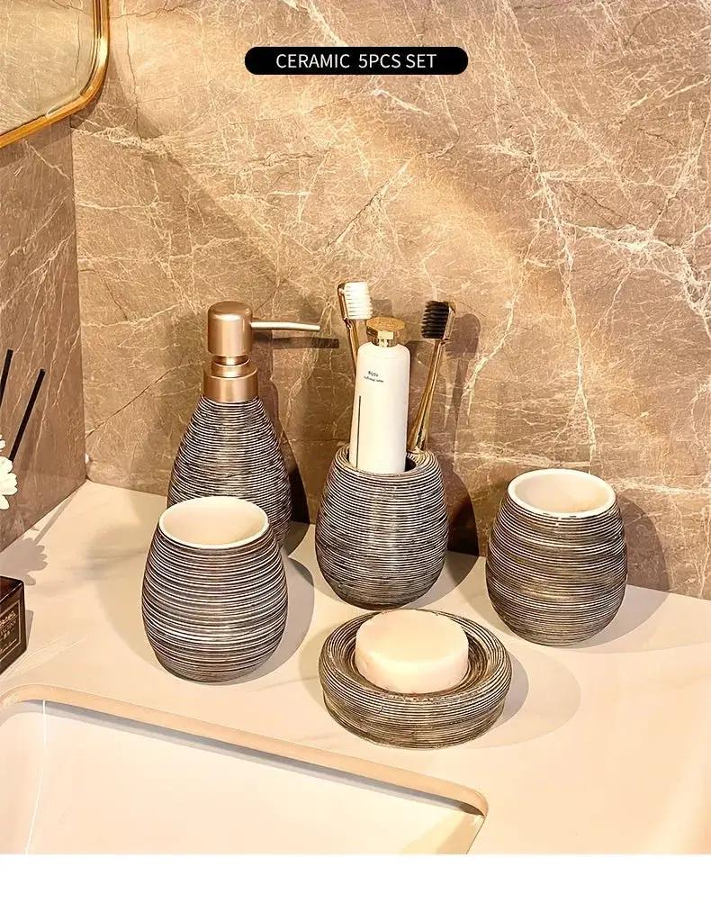 Bathroom Set - Handmade Ceramic White 5-Piece by House Of Avana
