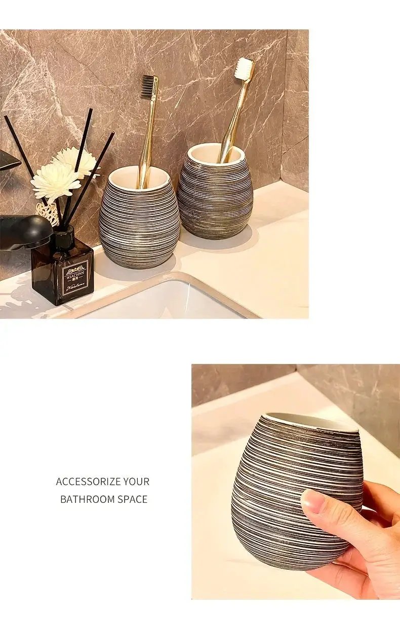 Bathroom Set - Handmade Ceramic White 5-Piece by House Of Avana