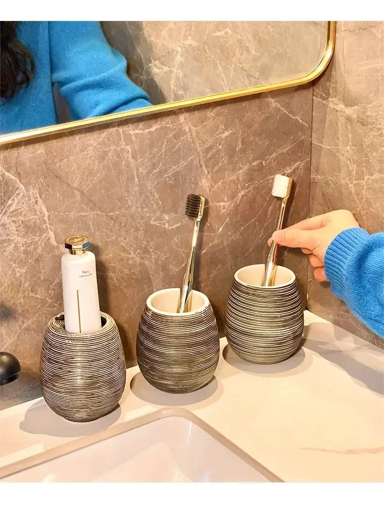 Bathroom Set - Handmade Ceramic White 5-Piece by House Of Avana