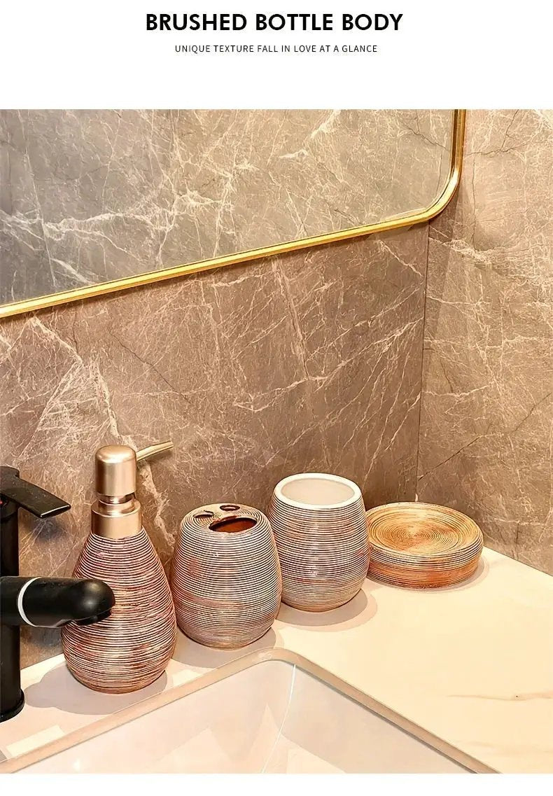 Bathroom Set - Handmade Ceramic White 5-Piece by House Of Avana