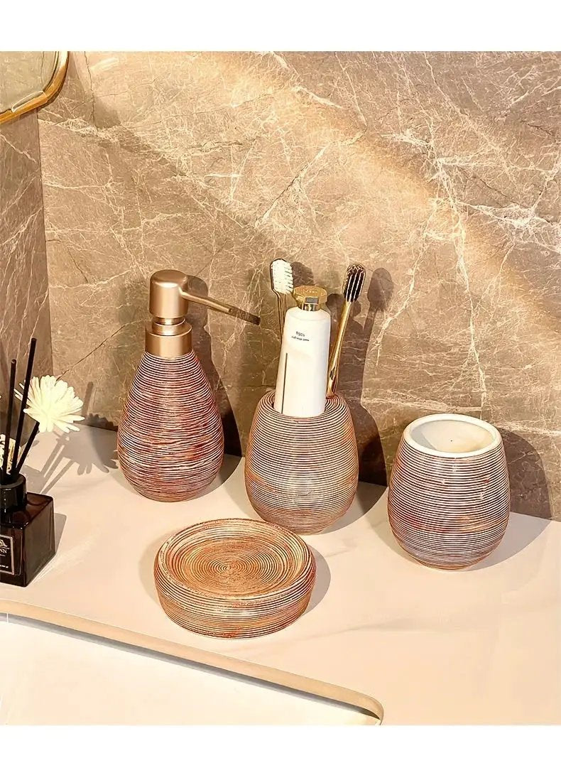 Bathroom Set - Handmade Ceramic White 5-Piece by House Of Avana