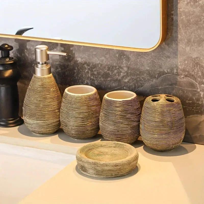 Bathroom Set - Handmade Ceramic White 5-Piece by House Of Avana