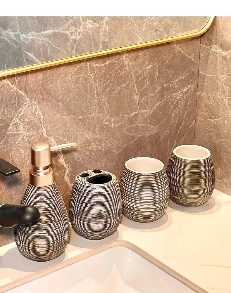 Bathroom Set - Handmade Ceramic White 5-Piece by House Of Avana