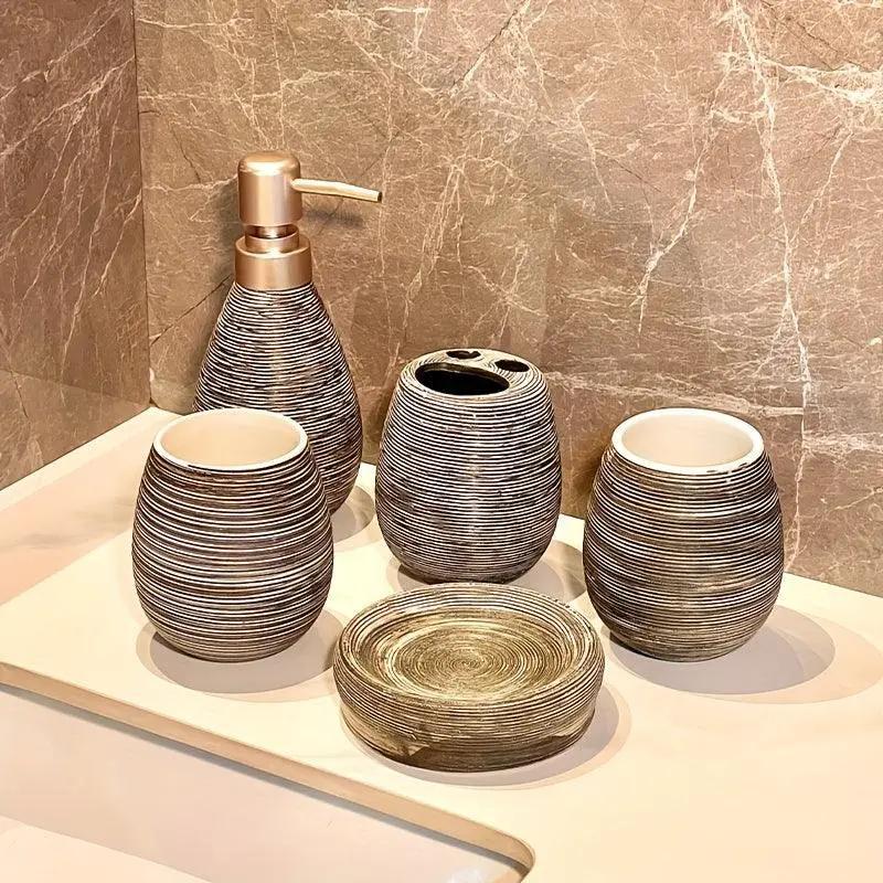 Bathroom Set - Handmade Ceramic White 5-Piece by House Of Avana