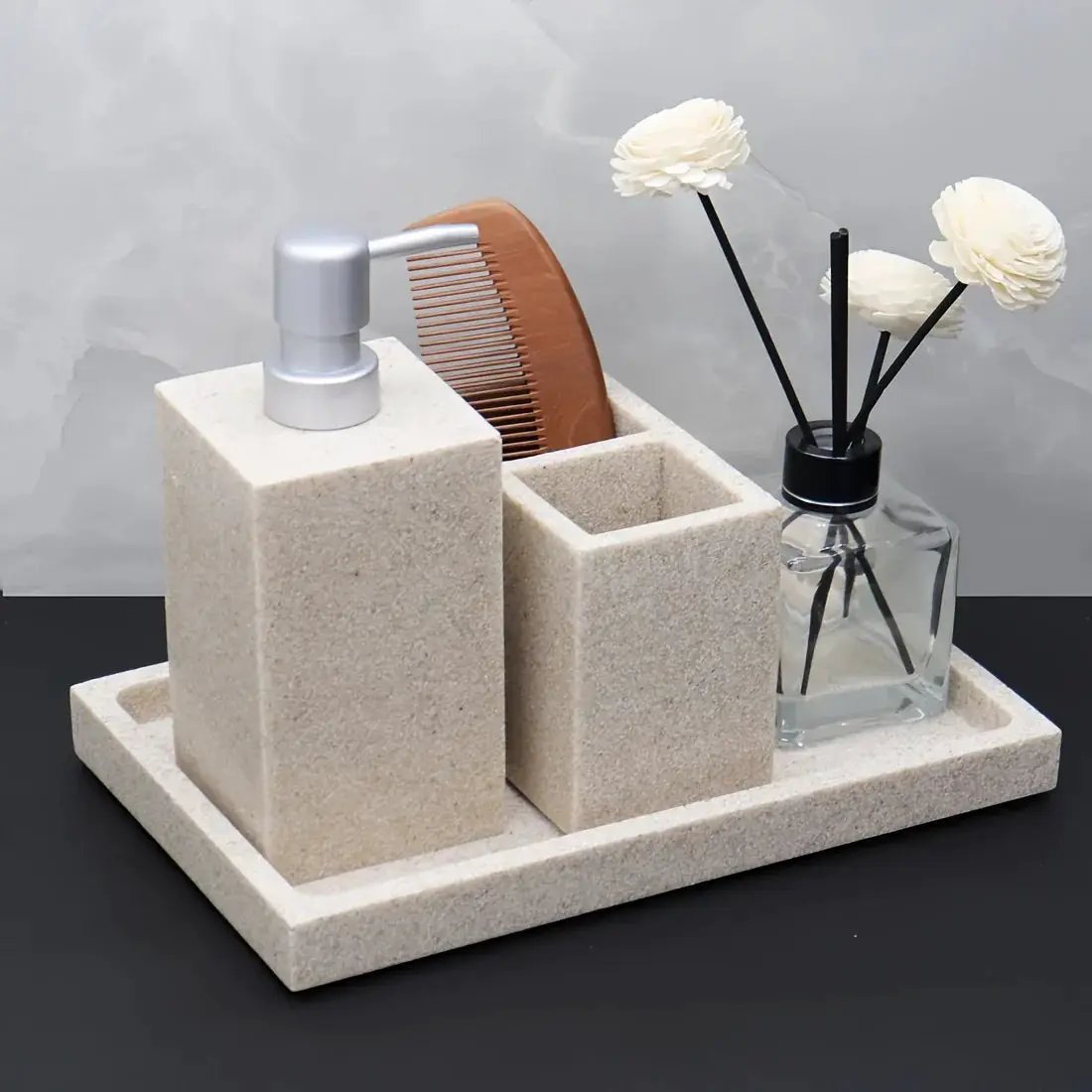 Bathroom Set - Minimalist Ceramic 4Piece by House Of Avana