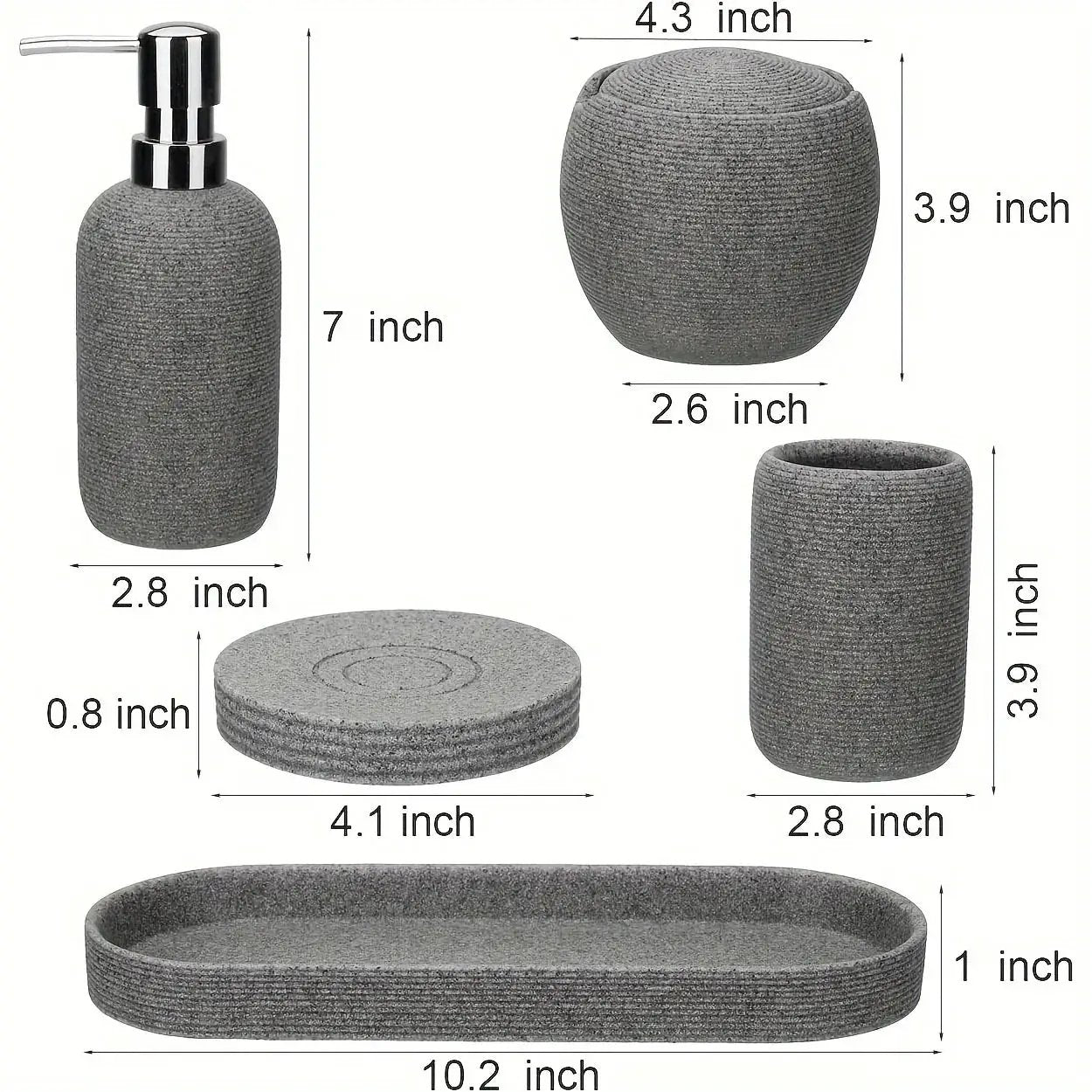 Bathroom Set - Natural Gray Stone 5pcs by House Of Avana