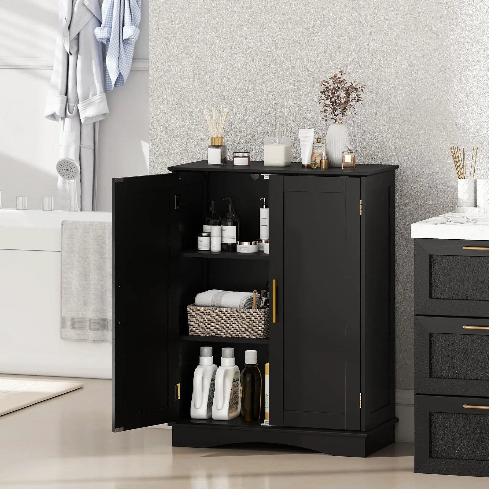 Bathroom Floor Storage Cabinet with 2 Doors and Adjustable Shelves by DirectDeals