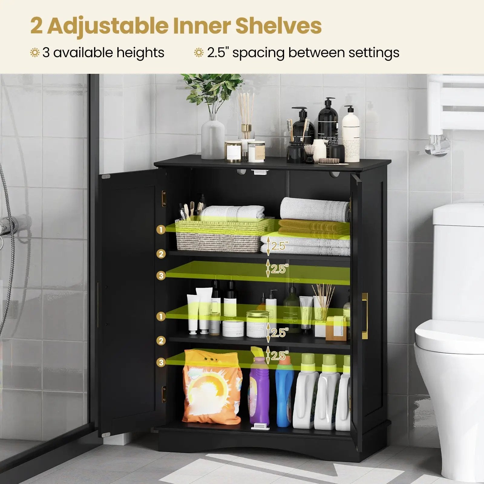 Bathroom Floor Storage Cabinet with 2 Doors and Adjustable Shelves by DirectDeals