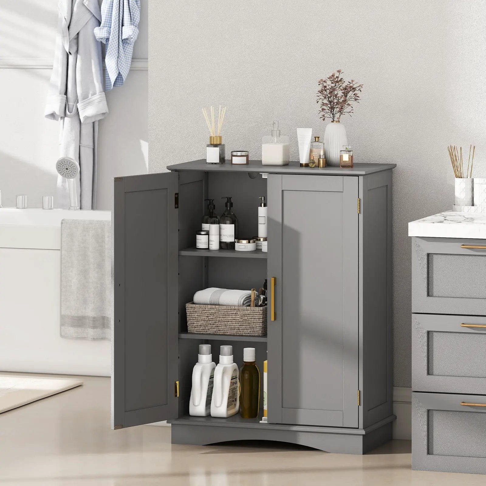 Bathroom Floor Storage Cabinet with 2 Doors and Adjustable Shelves by DirectDeals