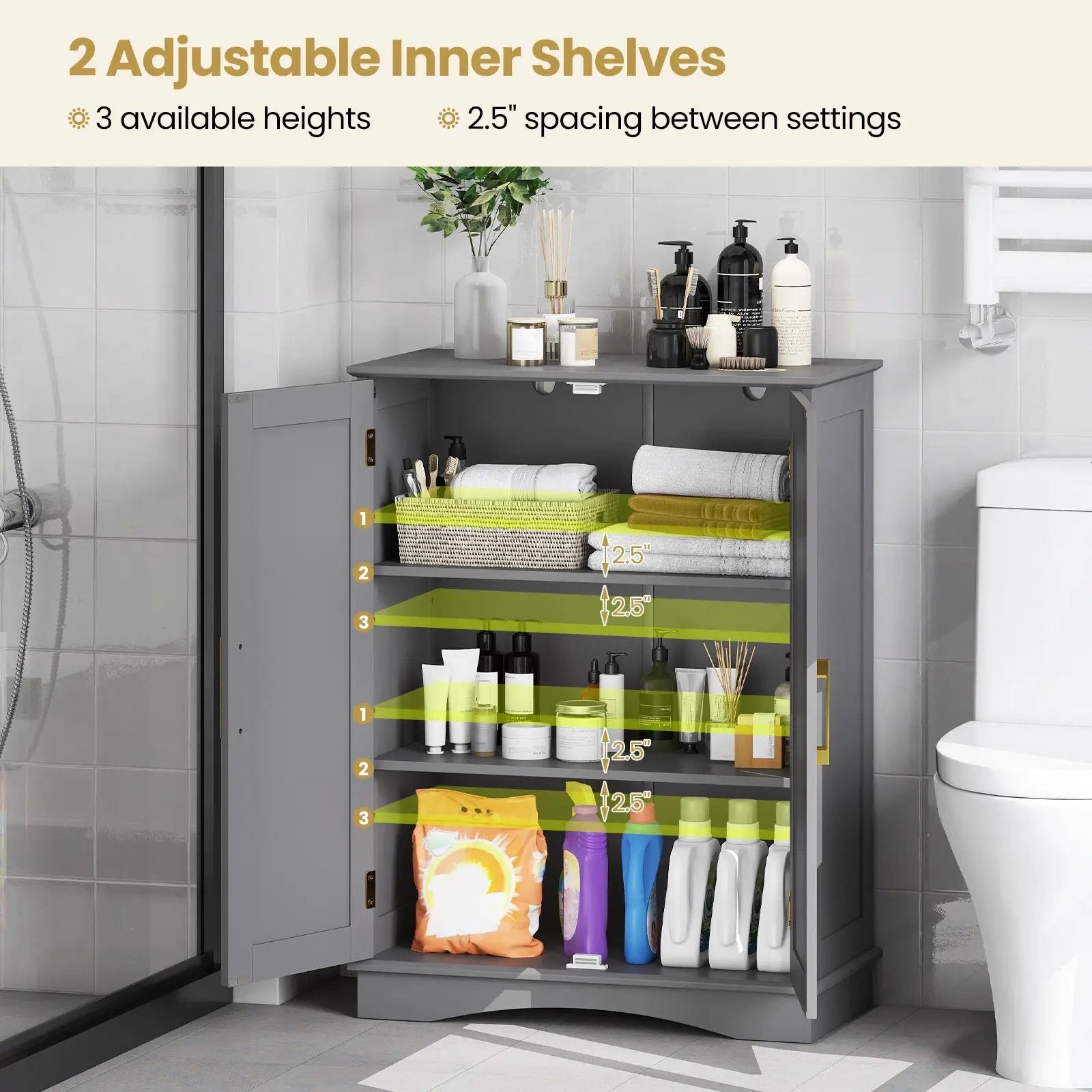 Bathroom Floor Storage Cabinet with 2 Doors and Adjustable Shelves by DirectDeals