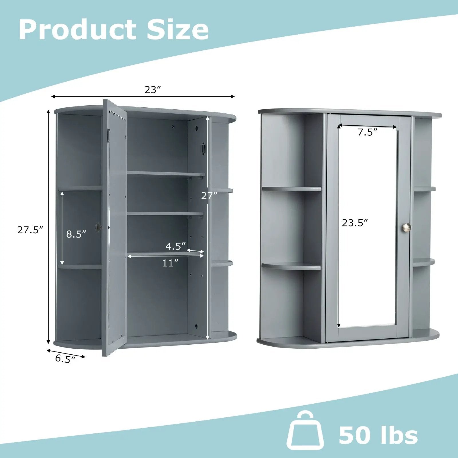 Mirrored Bathroom Medicine Cabinet with Single Mirror Door and Adjustable Shelf by DirectDeals