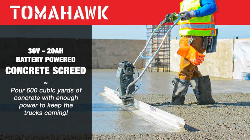 Battery Powered Vibrating Concrete Power Screed 36V/5Ah Float Finishing Tool (Choose 4ft, 6ft, 8ft, 10ft, 12ft, 14ft) by Tomahawk Power