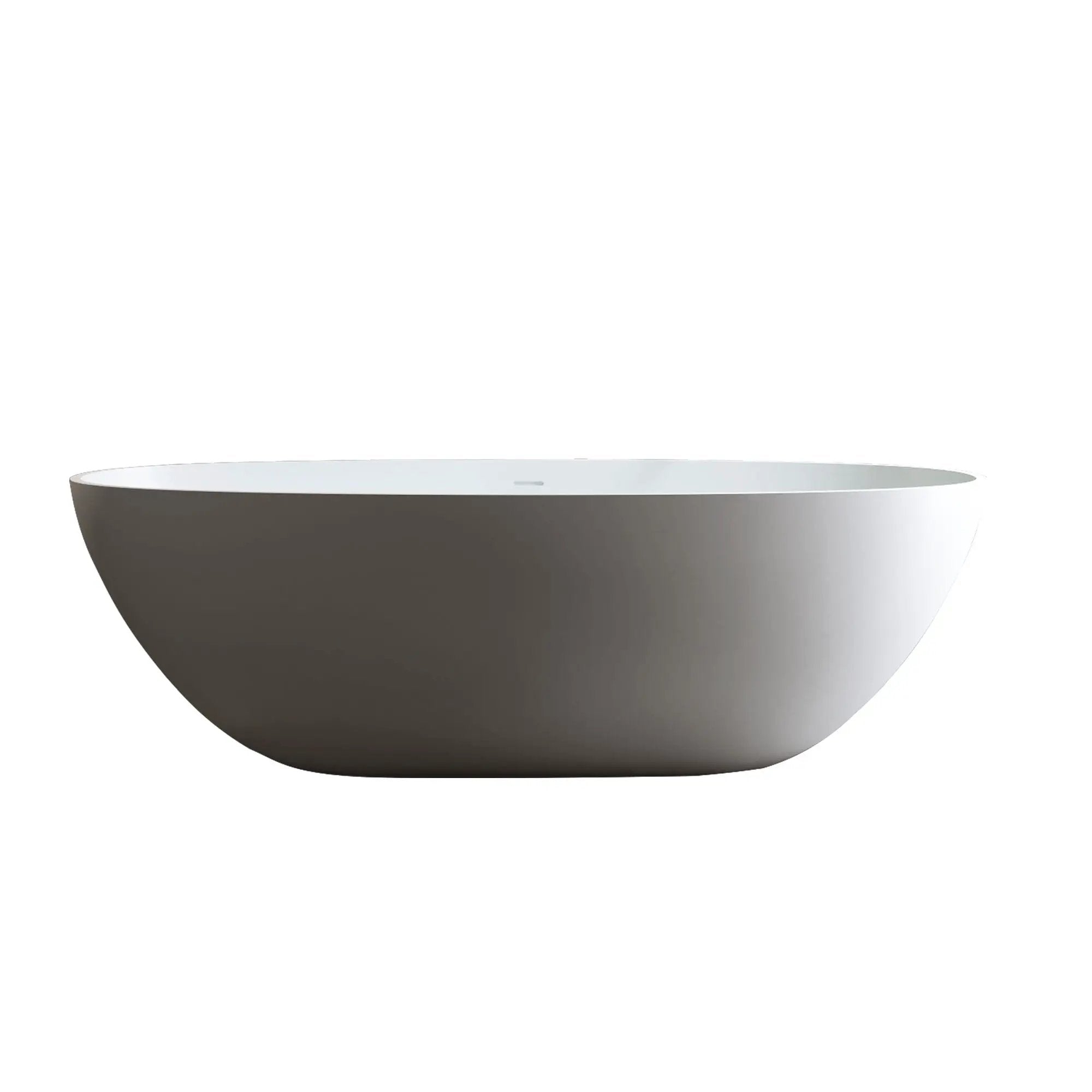 Solid Surface Matte Tub, Solid Surface Soaking Tub, Stone Resin Freestanding Bathtub, Thick Edge Stand Alone Tubs With Overflow, Pop-Up Drain (Oval) - Matte White