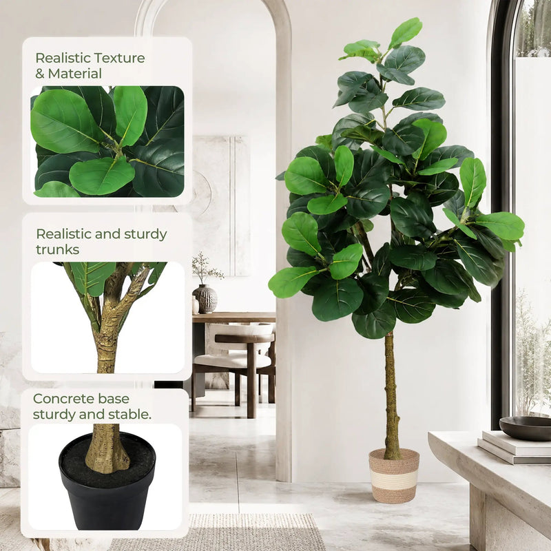 Artificial Fiddle Leaf Fig Tree 5.5FT with Planter by HouseOfZazla