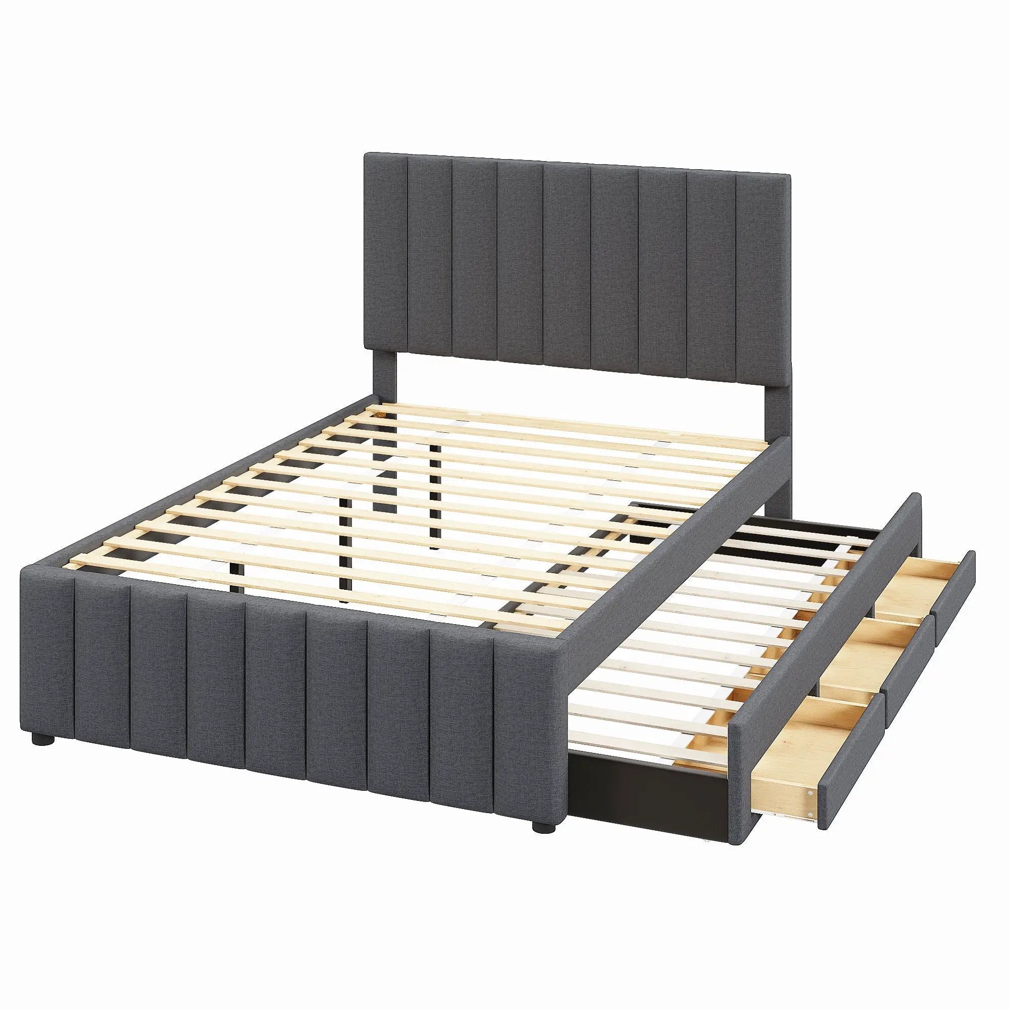 Upholstered Platform Bed With Twin Size Trundle And 3 Drawers by Unique Piece Furniture