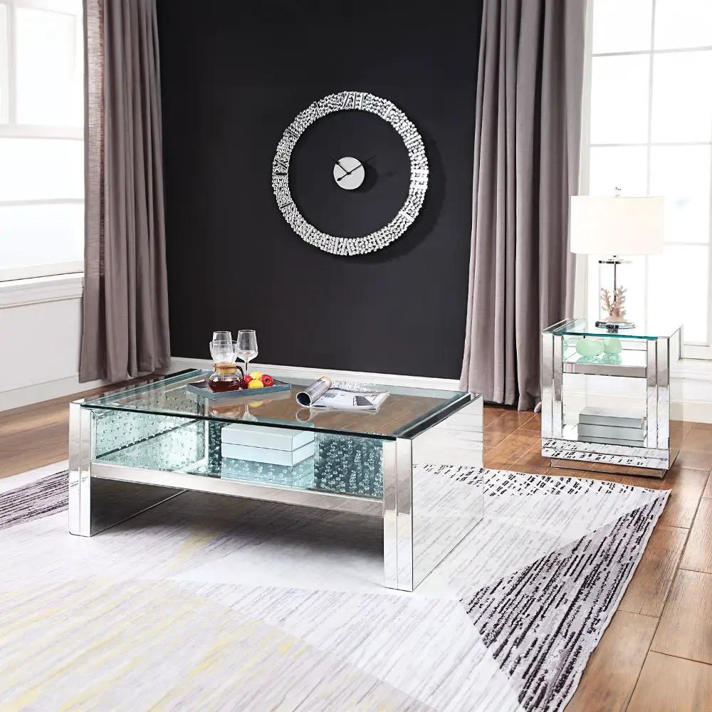 Nysa - 47" Coffee Table - Mirrored & Faux Crystals by Unique Piece Furniture