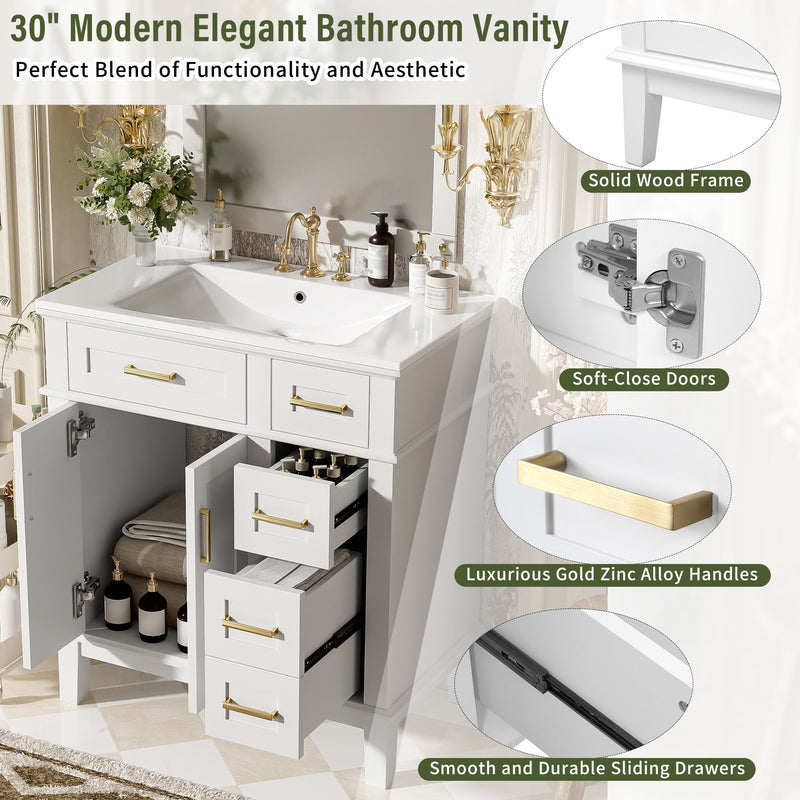30" Bathroom Vanity with Ceramic Sink and Modern Storage Cabinet by HouseOfZazla