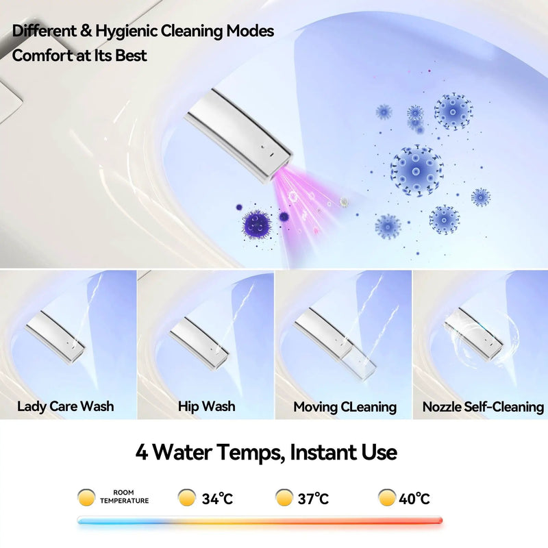 Unique Smart Toile With Built In Bidet, Auto Open / Close Seat, Foot Sensor, LED Display, Night Light, Warm Water & Dryer Ceramic by HouseOfZazla