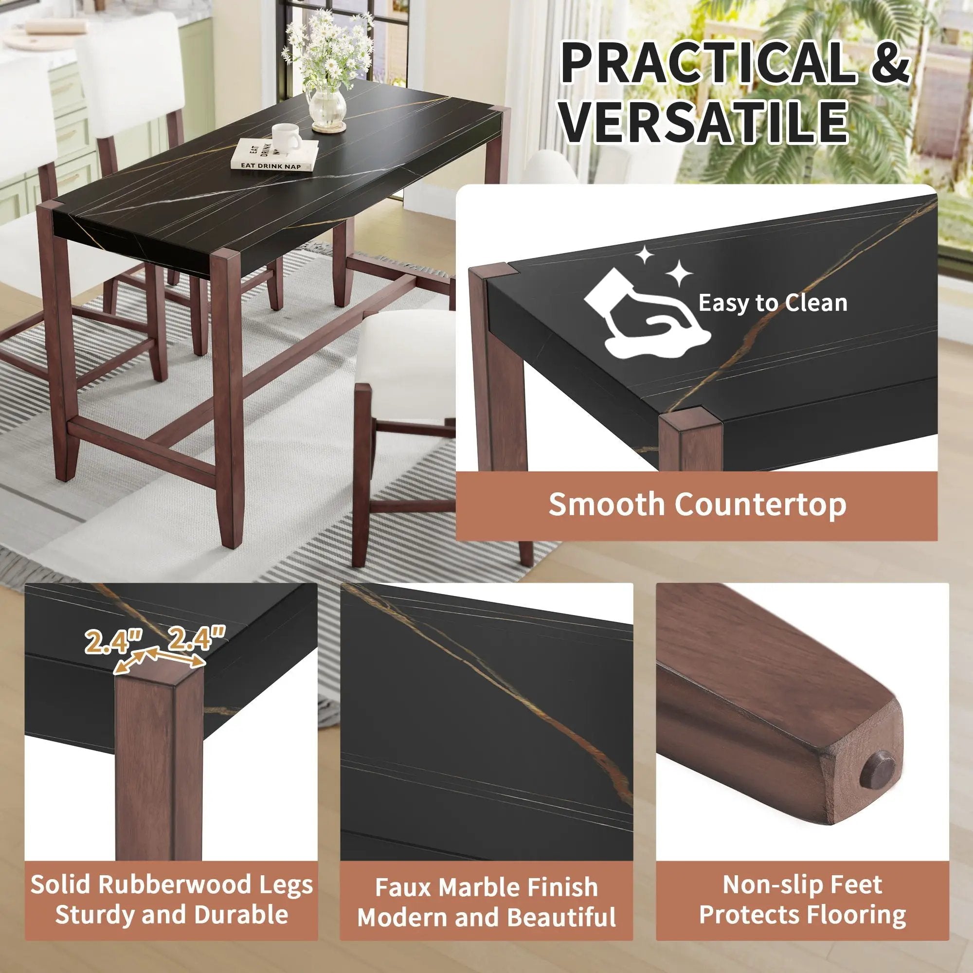 5 Piece Counter Height Dining Set, Bar Table With 4 Upholstered Chairs by Unique Piece Furniture