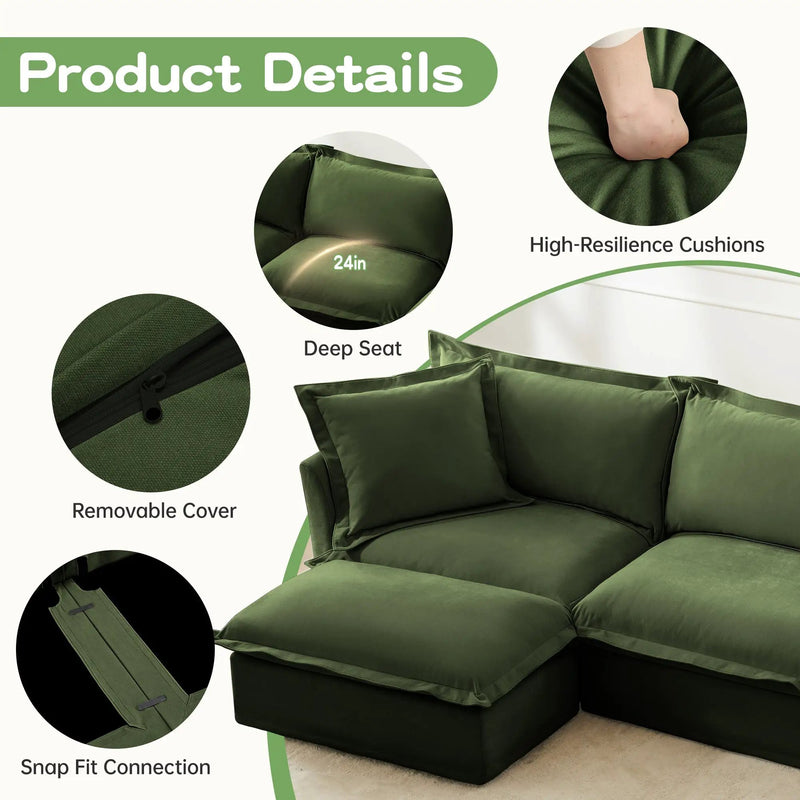 Chenille 3-Seat Slipcovered Sofa with Ottomans by HouseOfZazla