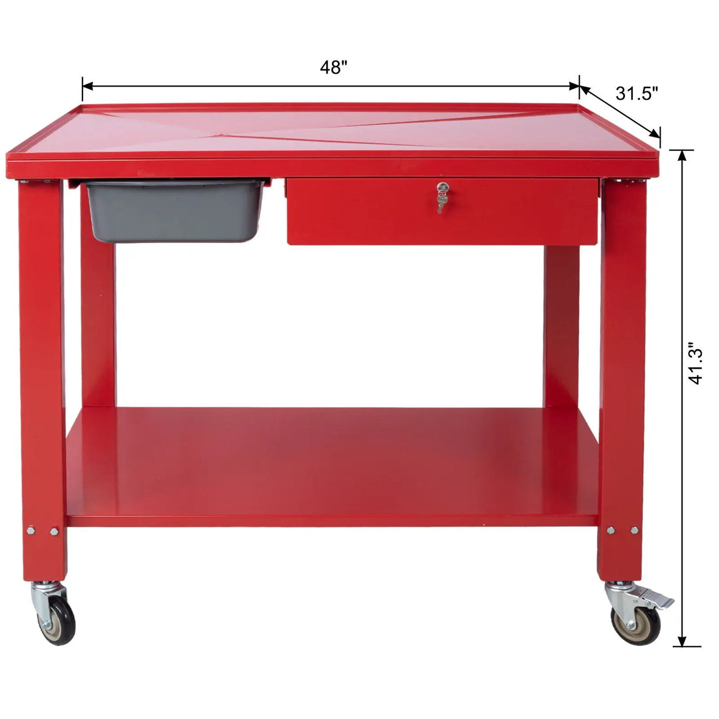 Transmission Teardown Work Station 1 / 2 Ton Capacity Sloping Drain Table Locking Drawer Removable Drain Basin Full-Width Lower Shelf Four 4" Caster Wheels by HouseOfZazla