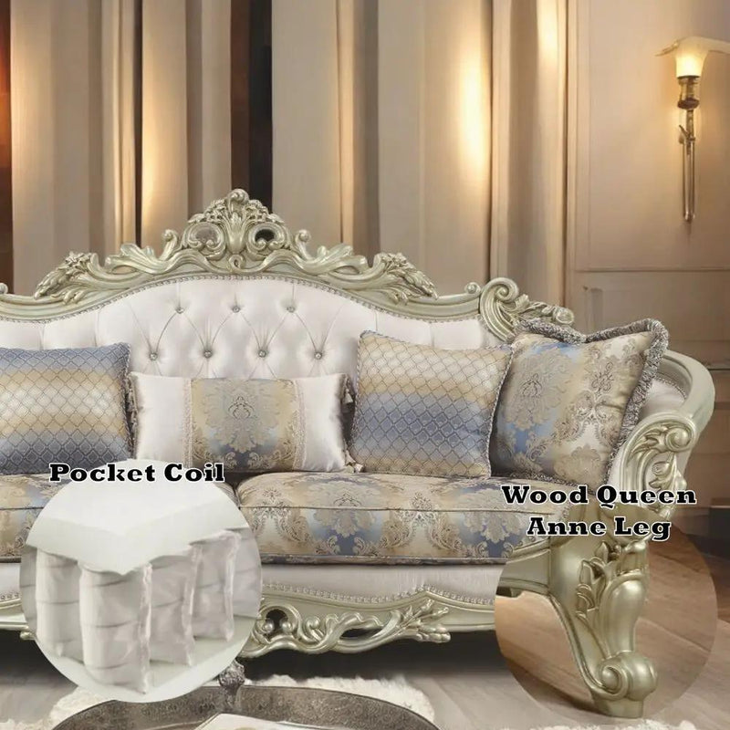 Gorsedd - Sofa With 5 Pillows - Fabric & Golden Ivory by Unique Piece Furniture