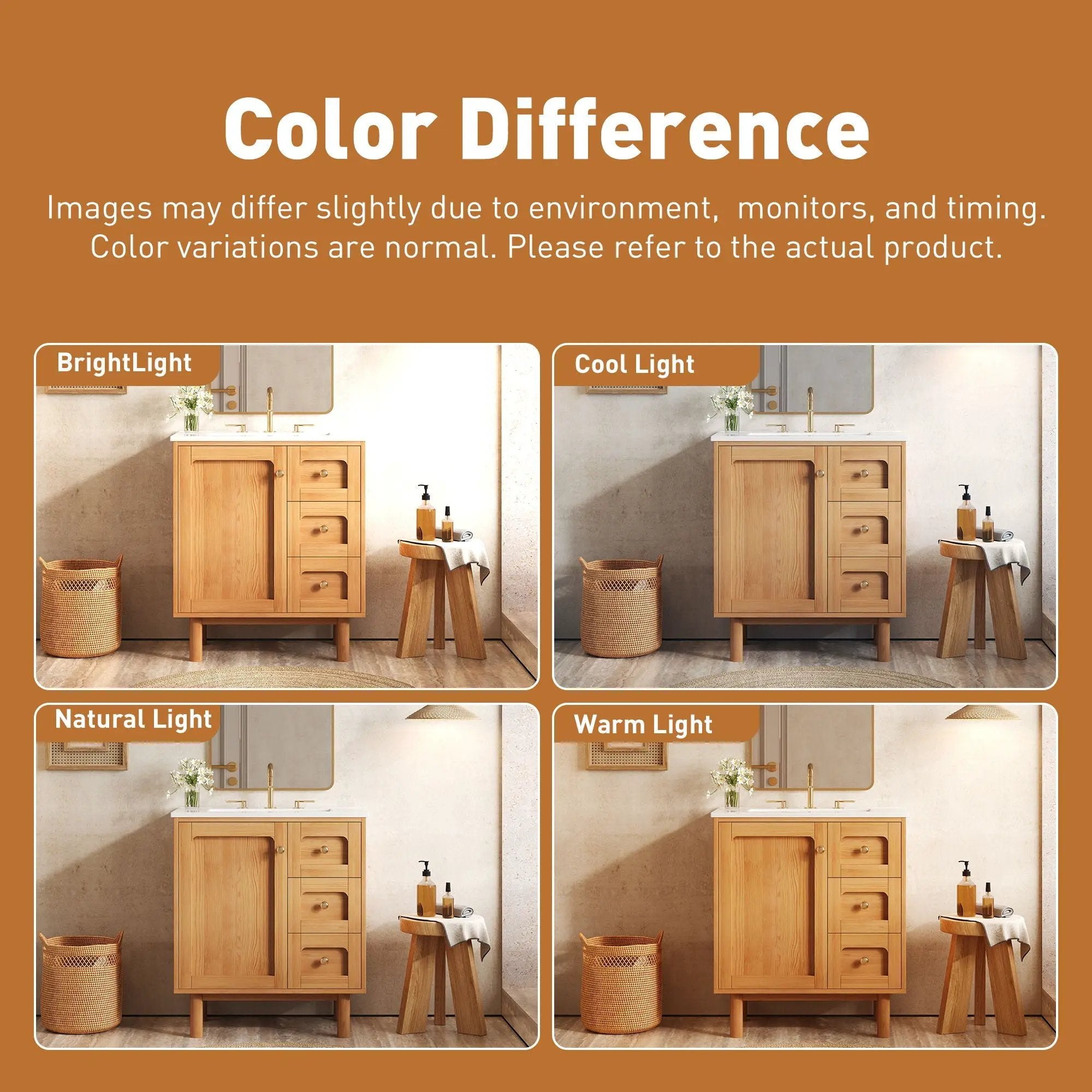 Bathroom Vanity With Sink, 3 Drawers, Soft Close Door - Natural Wood by HouseOfZazla