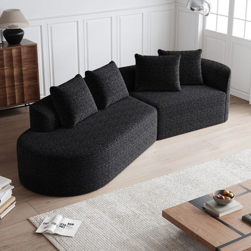 Upholstered Oversized Sectional Sofa, 4 Seater Extra Deep & Wide Seat Curved Cloud Couch With 4 Throw Pillows, Free Combination Living Room - Black by HouseOfZazla
