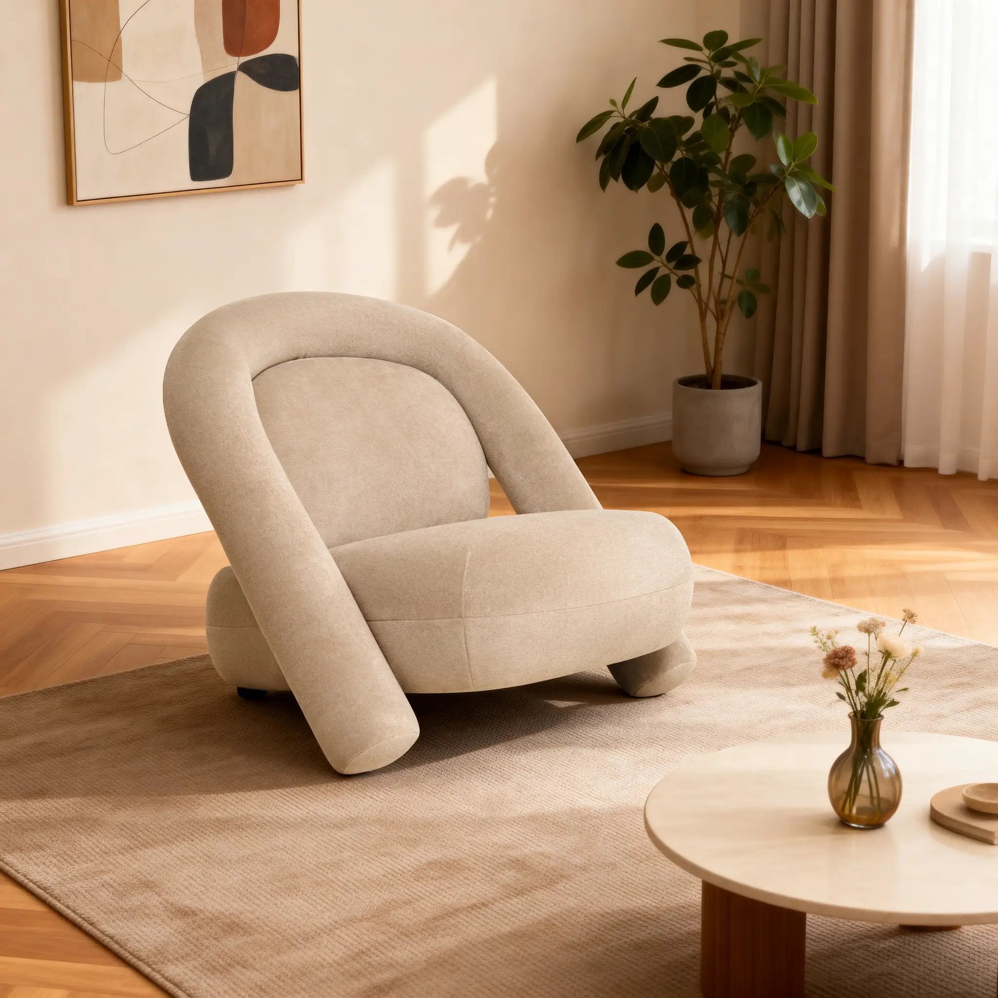 Stylish Dark Beige Velvet Lounge Chair by HouseOfZazla