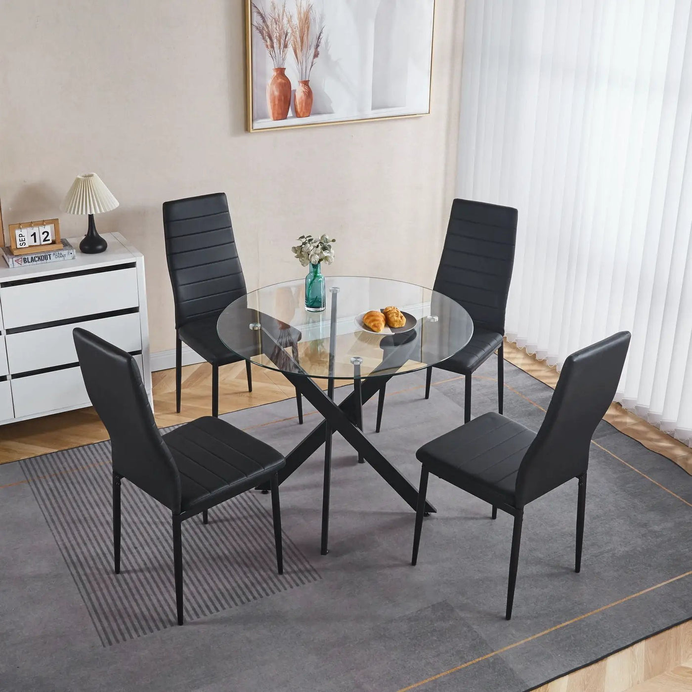 Dining Table With Cross Metal Leg And Tempered Glass, Modern Space Saving Kitchen Table For Living Room by Unique Piece Furniture
