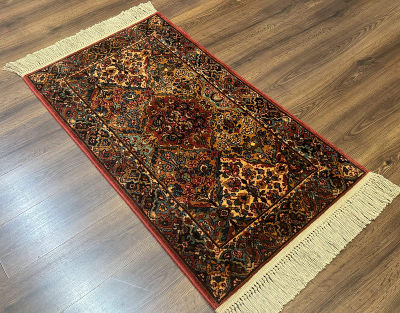 Karastan Rug 2.6 x 4 Multicolor Panel Kirman #717, Original 700 Series, Wool Pile Discontinued by Jewel Rugs