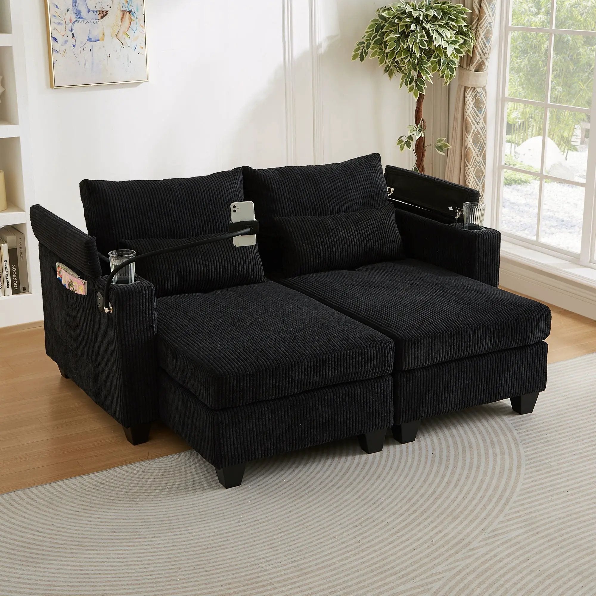 Convertible Chaise Lounge Sofa Chair With USB Ports, Cup Holders, Phone Holder And Storage by Unique Piece Furniture