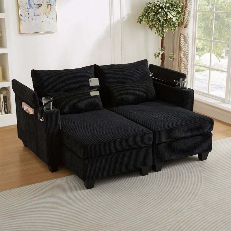 Convertible Chaise Lounge Sofa Chair With USB Ports, Cup Holders, Phone Holder And Storage by HouseOfZazla