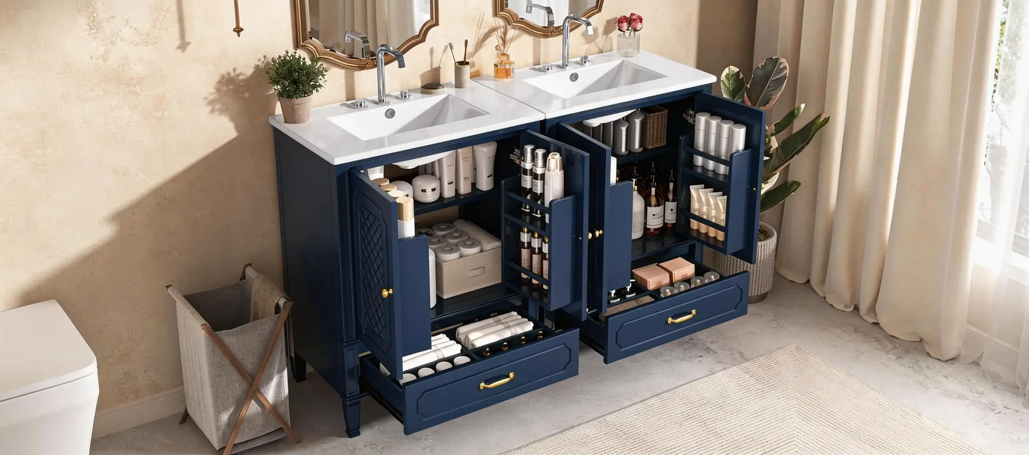 60" Bathroom Vanity with Double Sink Combo Set by HouseOfZazla