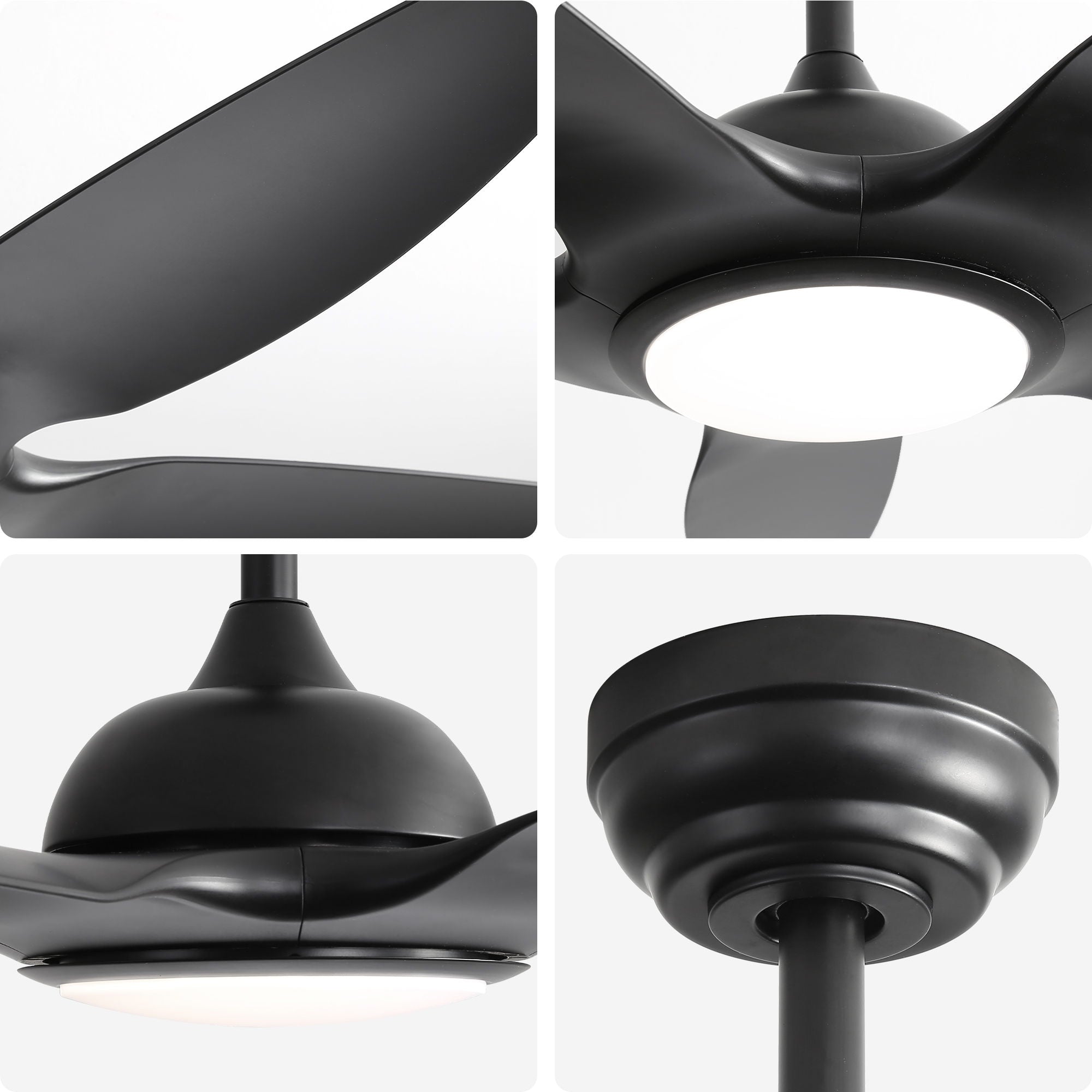 Ceiling Fan With Dimmable LED Light And Remote Control, 5 Blades DC Motor - Black by HouseOfZazla