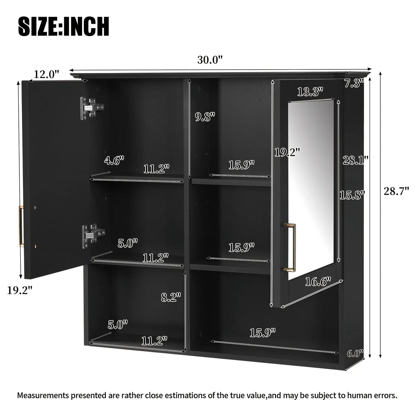 2 In 1 Wall-Mounted Mirror Cabinet With Adjustable Shelves, Soft-Close Doors, High-Definition Mirror & Storage by Unique Piece Furniture