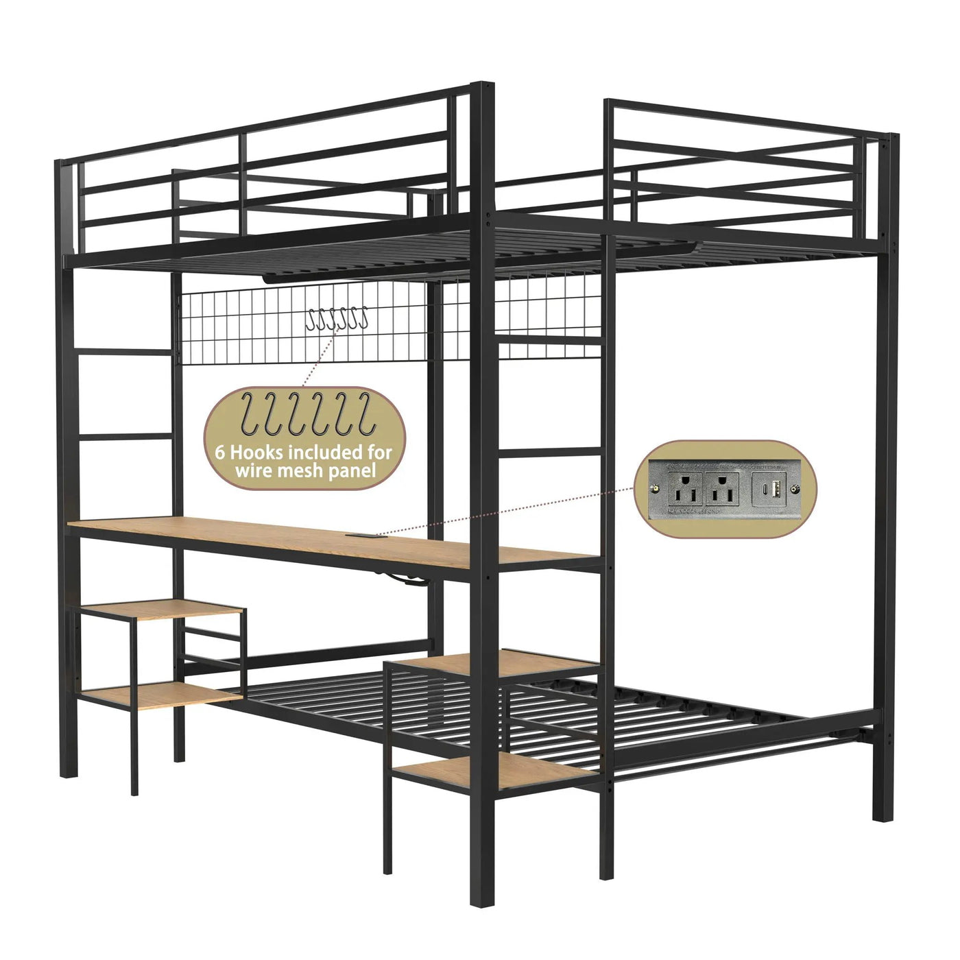 Ethan - Bunk Bed With Desk, Charging Station, Storage Shelves by HouseOfZazla
