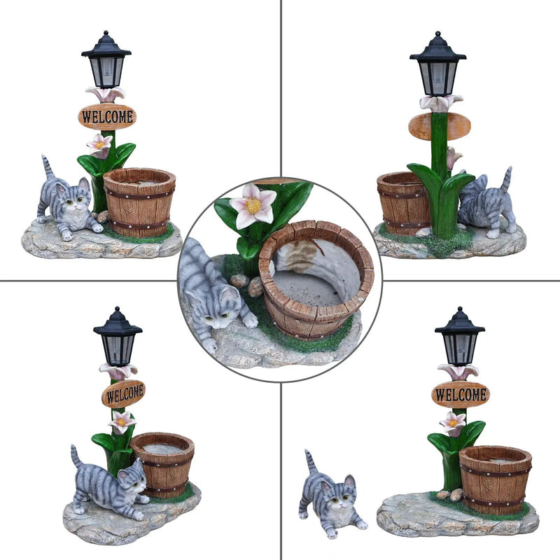 Lying Cat Solar Planter Garden Decor by HouseOfZazla