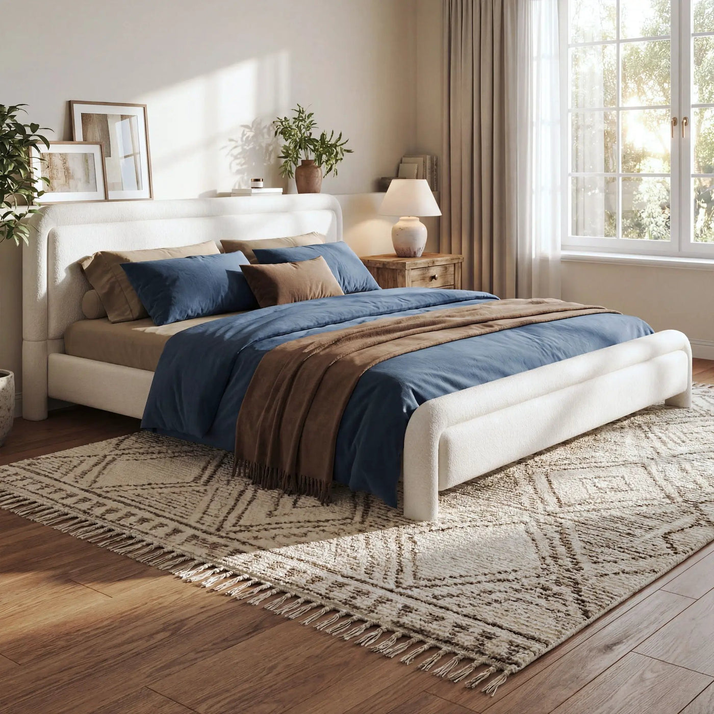 Upholstered Platform Bed Frame With Curved Headboard, Wood Slats Support by HouseOfZazla