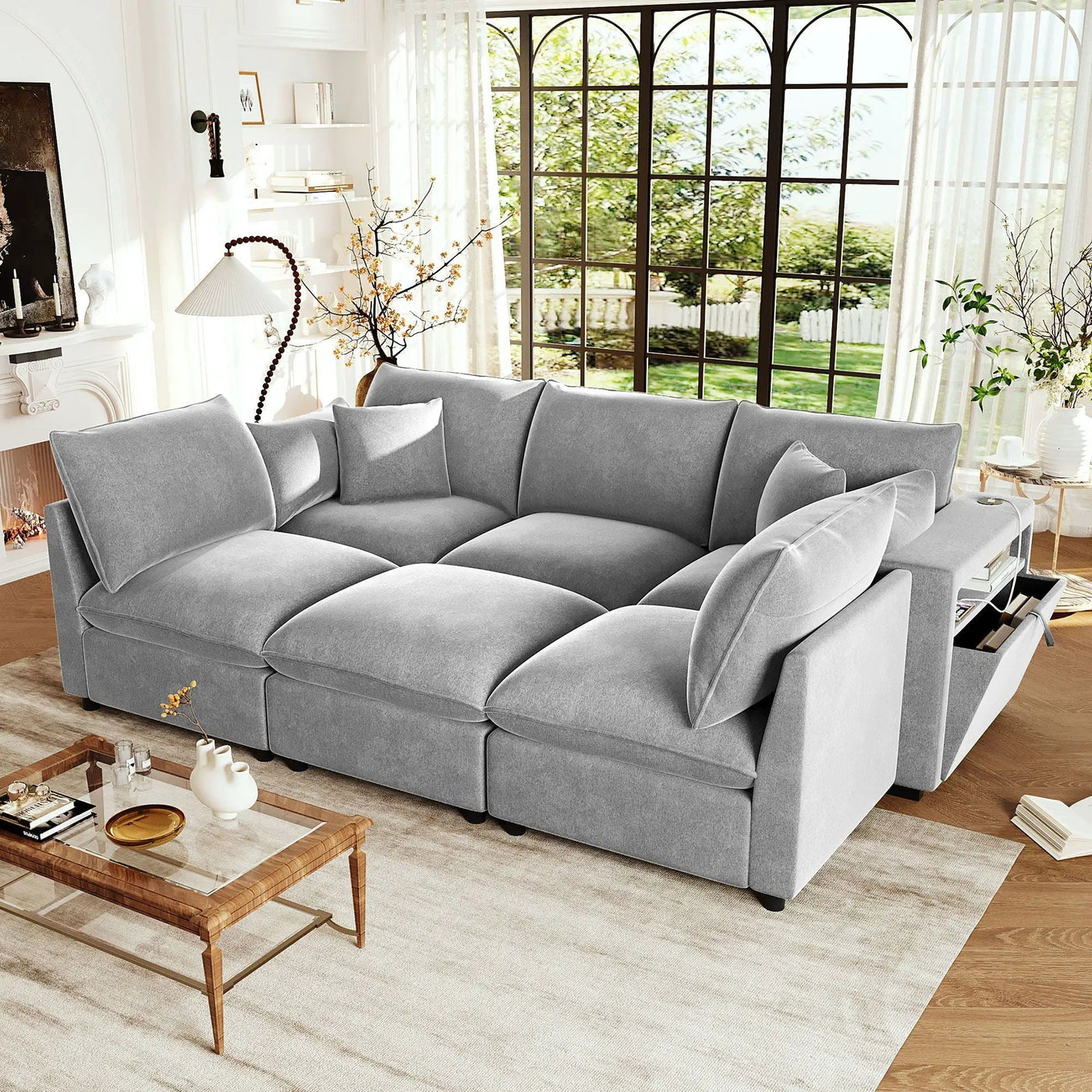 Modern Sectional Sofa U-Shaped With Movable Ottoman Storage Armrests And USB Ports by HouseOfZazla