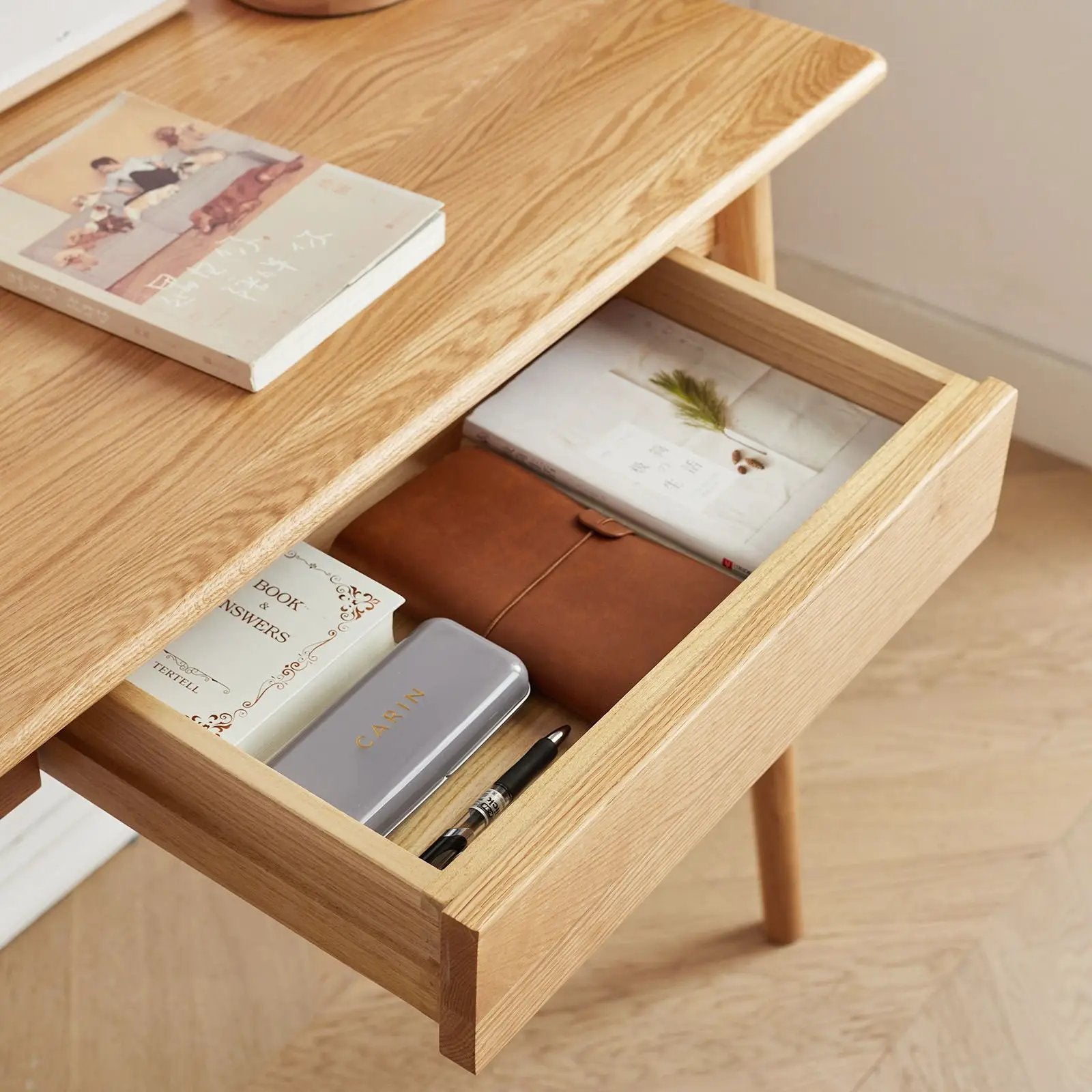 Computer Desk, Study Desk With Drawer Simple Work From Home - Oak Natural by HouseOfZazla