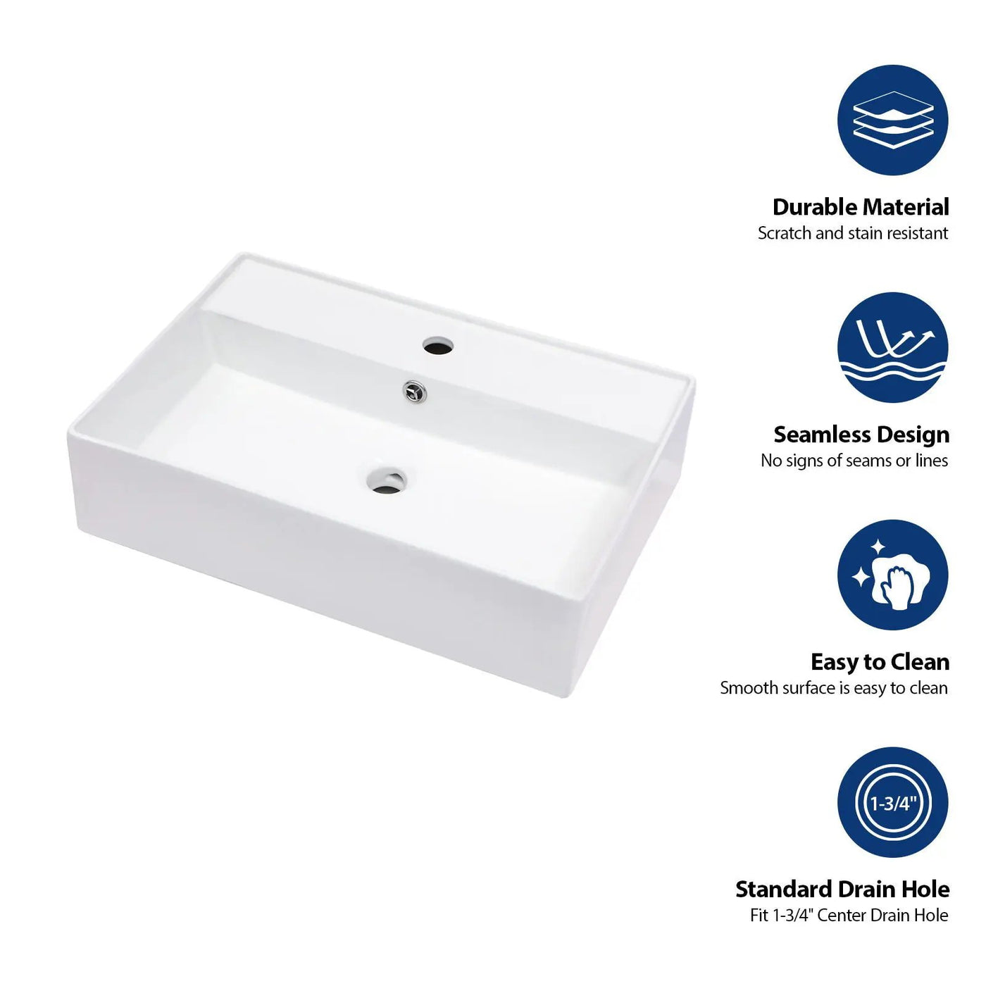Modern Ceramic Rectangular Wall Mounted Bathroom Sink With Faucet Hole & Overflow by HouseOfZazla